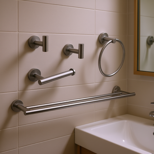 Ensemble de 5 porte-serviettes de salle de bain modernes DB, fixation murale, en acier inoxydable, finition miroir, chauffant, pour maison, hôtel, appartement - Product Image 2