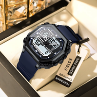 Jam Tangan Pria Poedagar 993 Silikon Tahan Air Digital Quartz Chronograph LED Dual Time Display Elektronik