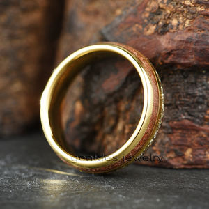 Gentdes 보석 2025 새로운 스타일 사용자 정의 금 광택 독일 유리와 레드 사암 속지 텅스텐 반지 여성 커플 웨딩 밴드 - Product Image 2
