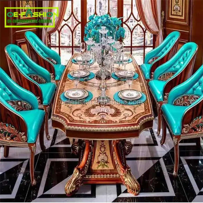 OE-FASHION venda quente banquete antigo vermelho madeira sólida jantar, conjuntos de mesa de jantar móveis da sala de jantar para 8 lugares 10 lugares