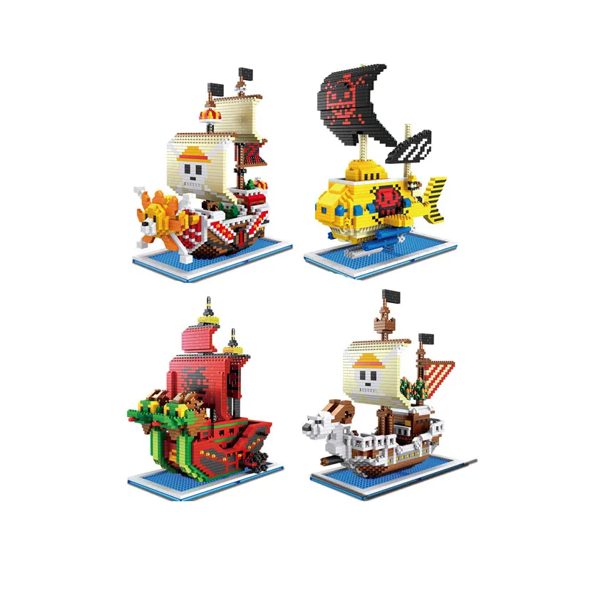 Nouveautés Collection Assemblé Polortang Une Mini Brique Pièce Going Merry Pirate Ship Mille Ensoleillé Micro Building Block Jouet