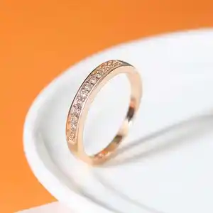 Double Fair Classic Circle Rings For Women Rose Gold Color Cubic Zirconia Wedding Fashion Jewelry Ring For Girls DFR062M