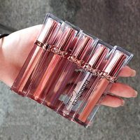 Tube de brillant à lèvres carré transparent de luxe, design personnalisé avec nœuds or rose, bouchon à vis, base vide pour gloss et blush