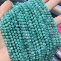 Perles d'Amazonite Facettées en Pierre Naturelle 2mm 3mm 4mm, Perles Rondes Facettées en Amazonite pour la Fabrication de Bijoux