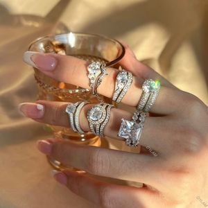 Dylam Classic Wedding Collection AAAAA Cubic Zirconia Engagement <b>Rings</b> <b>Sets</b> Stacking Sterling <b>Silver</b> 925 Wedding <b>Ring</b> <b>Set</b> - Product Image 6