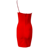 Robe bandage rouge sexy avec diamants, robe de soirée de haute qualité à bretelles spaghetti