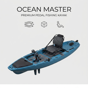 Kayak de pêche en mer à pédales, monoplace, en plastique, avec chaise en maille, bleu, directement de l'usine - Product Image 1