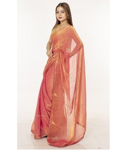 Elegante Sari de Algodón con Bordado Dorado, Prenda Étnica India Atemporal para Bodas, Festivales y Reuniones Familiares - Product Image 1