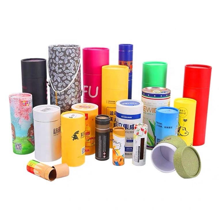 Custom Round Paper Cardboard Tube Packaging Cylinder Kraft Paper Tube Kraft Paper Core Tube Cardboard Cylinders With Stickers