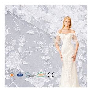 Hete Verkoop Witte Polyester Mesh Stof Met Pailletten Borduurwerk Rand Kant Voor Bruidsjurk Accessoires Voor Bruiloften - Product Image 1