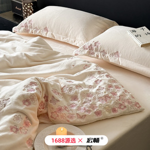 Ensemble de literie en molleton de lait Winter Princess, quatre pièces, antistatique, chaud, motif papillon brodé - Product Image 4