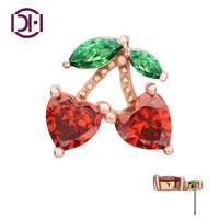 14Kt Or Jaune Sans Fil Cerise Coeur Feuille Top Labret Haute Polonais Piercing Bijoux Petit Cartilage Stud Langue Nez Accessoire