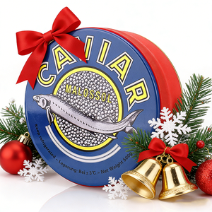 Fabricant de boîtes métalliques rondes personnalisées, qualité alimentaire, 30g, 50g, <span class=keywords><strong>100g</strong></span>, 125g, 250g, 500g, 1kg, boîte en étain pour <span class=keywords><strong>caviar</strong></span> sous vide, emballage en boîte en étain dorée - Product Image 3