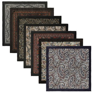 シルクジャカードプリントハンカチかぎ針編みボーダー男性用ビジネスアクセサリーポケットスクエア - Product Image 1