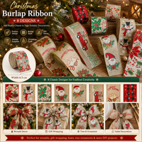 Ruban en toile de jute synthétique imprimé Noël, rouleau de ruban pour couronnes d'arbre, guirlandes, escaliers, nœuds cadeaux, décorations de fêtes, fournisseur en gros