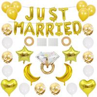 Kit de ballons en latex et en aluminium avec motifs Lune Argentée, Étoile, Bague Diamant et 'Just Married' pour la décoration de toile de fond de fête nuptiale