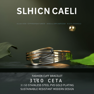 Bracelet manchette tendance en acier inoxydable 316L plaqué or PVD, durable, résistant, design moderne - Product Image 3