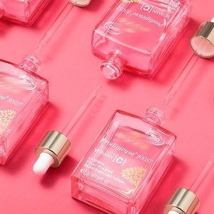 ขวดแก้วหยดเซรั่มหรือน้ำมันหอมระเหยทรงเหลี่ยมแบน สีชมพู ขนาด 30 มล. 50 มล. 100 มล. ปรับแต่งได้ พร้อมกล่องบรรจุภัณฑ์ - Product Image 1