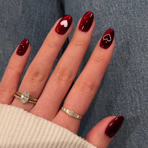 Red Cat's Eye Heart Short Round 24PCs Hecho a máquina Medio hecho a mano Acrílico Nails Press-On Nails Venta al por mayor <span class=keywords><strong>Uñas</strong></span> postizas - Product Image 1
