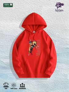 ABD Yerel Deposu: %100 Pamuk Retro Anime Biker Grafikli Kapüşonlu Üst, 7 Renk - Product Image 2