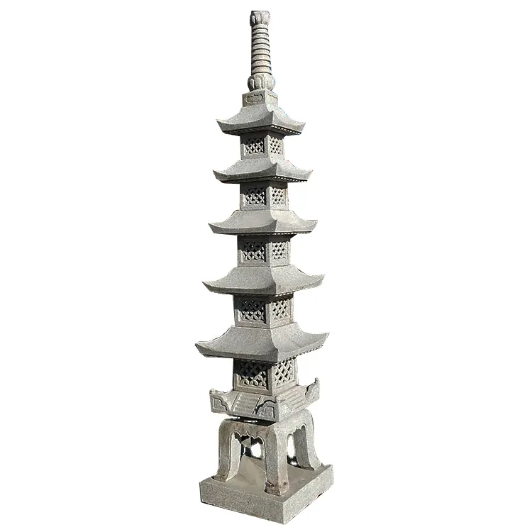 Japanese Style Garden Outdoor Ornament Natural Granite Carving Large Pagoda Lantern Go Ju No Tou For Sale