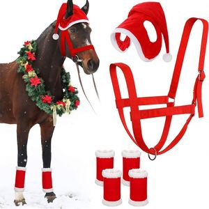 Usine OEM 6 pièces noël cheval Wraps nouvel an hiver chaud cheval Tendon bottes jambe protecteur Wrap cheval licou chapeau accessoires - Product Image 1