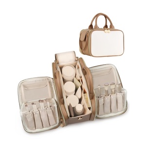 Grande trousse de toilette en PU personnalisée, imperméable, pour le rangement des produits de soin et du maquillage, avec organisateur vertical pour pinceaux - Product Image 1