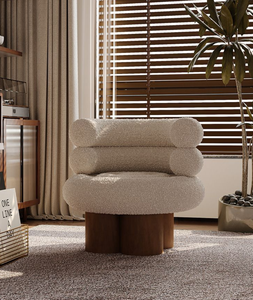 Fauteuil individuel moderne de style crème, capitonné, en laine d'agneau, pour salon et balcon, fauteuil de détente type 'Marshmallow' ou 'Rouleau de gâteau' - Product Image 1