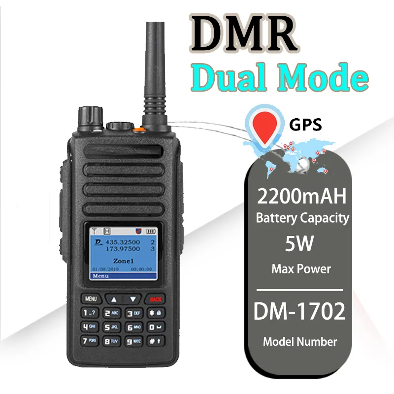 Baofeng-Walkie-talkie de doble banda, Radio Móvil digital de 5W, DM 1702, DMR, radio de dos vías, radio móvil digital, radio de 2 vías, GPS