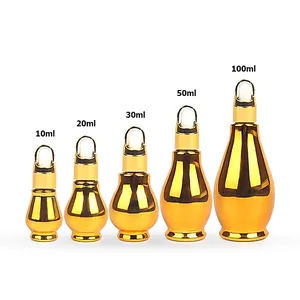 Botella gotero de lujo con forma de ampolla, para aceite de pelo, dorado, 10ml, 20ml, 30ml, 50ml, 100ml