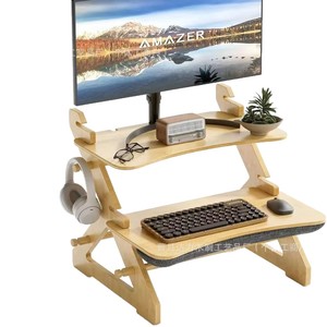 Wooden Desktop Keyboard Stand 2 Tier Portable Adjustable Height <b>Computer</b> <b>Desk</b> Organizer With Monitor Support And Storage Shelf - Product Image 5