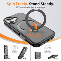 Coque de téléphone portable pour 17 Pro Max, design animal, noire, avec support magnétique rotatif à 360°, finition givrée.
