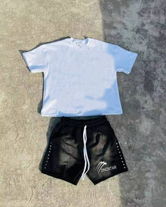 맞춤형 프렌치 테리 반바지 헤비급 코튼 스트리트웨어 빈티지 고민 태양 퇴색 산성 워시 모조 다이아몬드 남성용 반바지 - Product Image 2