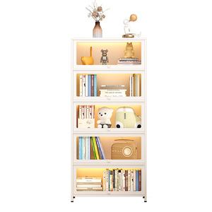 Bibliothèque Iyanen Enon FGSG 1 avec porte en verre et acier, armoire de rangement autoportante avec panneau arrière, étagère multi-niveaux - Product Image 4