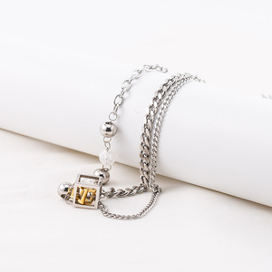 yunnique Geometric Spliced <b>Chain</b> Necklace Unisex <b>Titanium</b> Steel Square Design Fashion Jewelry - Product Image 3