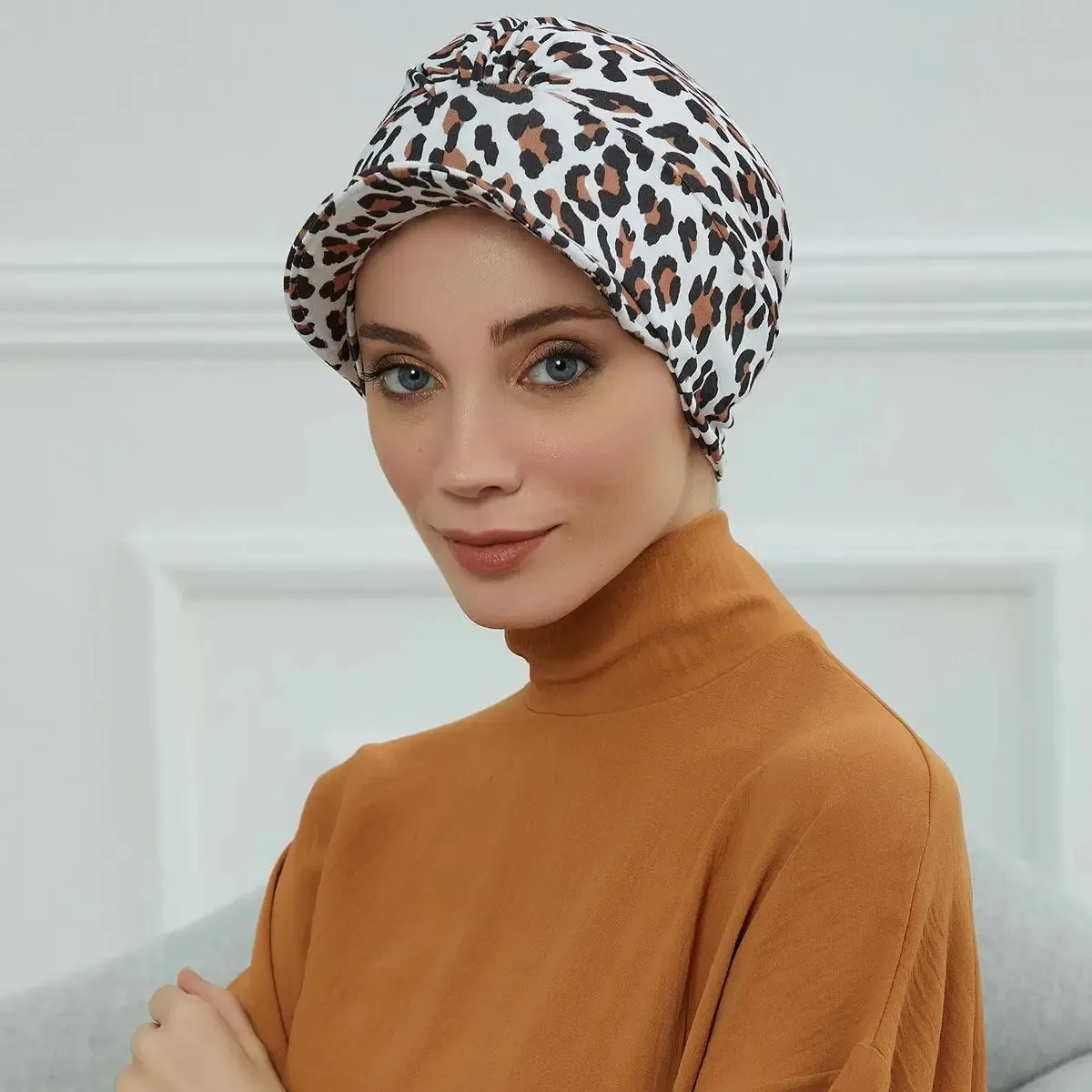 Tropicale floreale stampa leopardata a tesa larga elastico mussulman Instant Hijab turbante cappello per donne Islamic arabe musulmane
