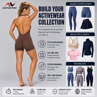 Combinaison de yoga marron 1 pièce pour femme, col halter, dos ouvert, short moulant froncé aux fesses, logo personnalisé OEM ODM, tenue de sport et fitness