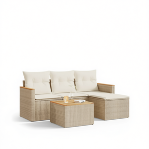 Ensemble de canapés de jardin modulaires en rotin polyéthylène beige, mobilier d'extérieur au design contemporain avec coussins en mousse haute densité - Product Image 1
