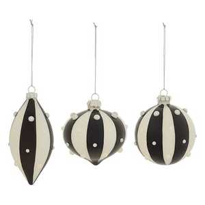 ENSEMBLE DE 3 BOLLES EN VERRE À RAYURES NOIRES/BLANCHES, FORMES ASSORTIES - Product Image 1