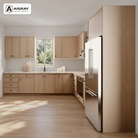 Meubles de cuisine en bois massif pour appartement, design Shaker, aménagement en L, options de rangement coulissants et commandes sur mesure
