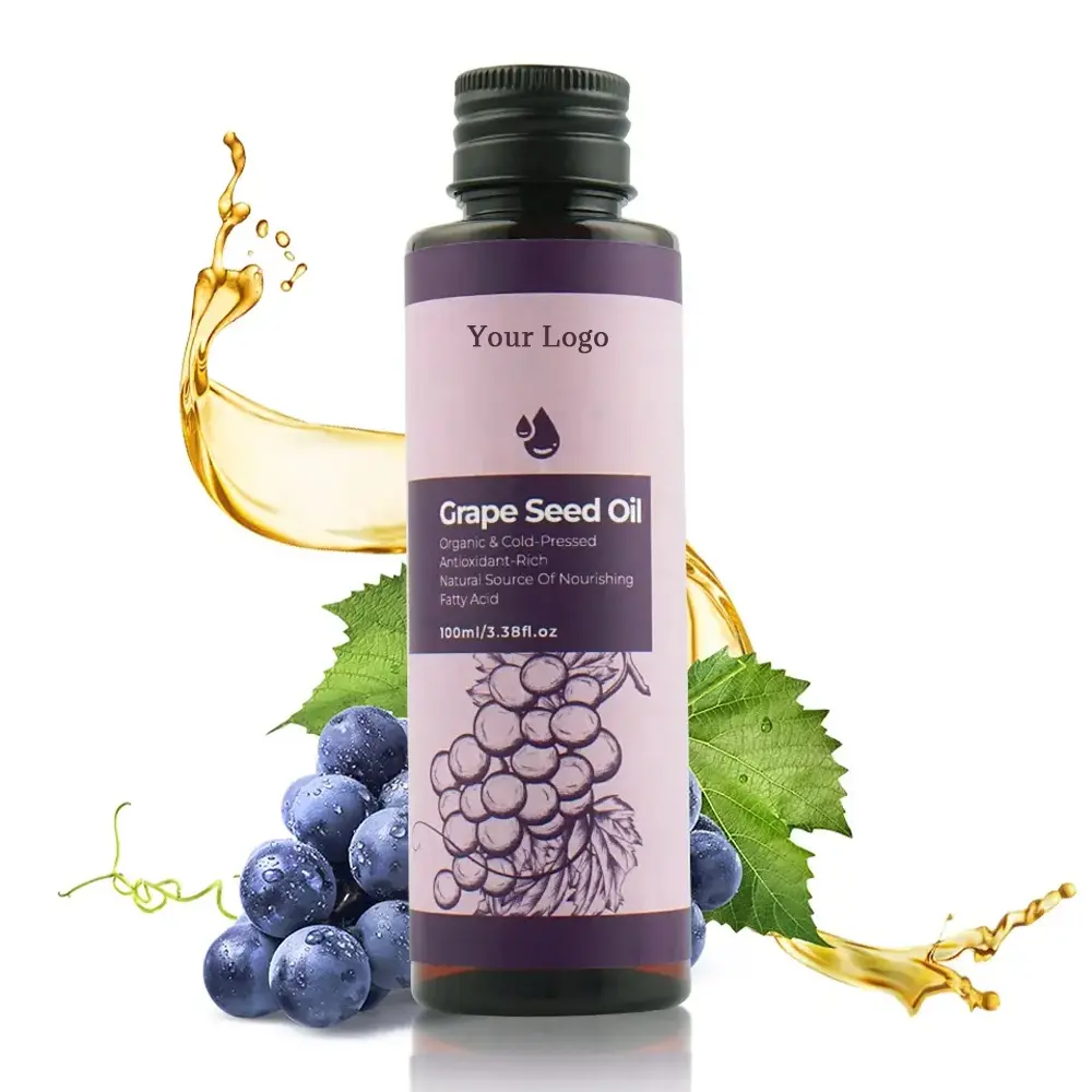 Fornitura di fabbrica di etichette Private olio di semi d'uva biologico spremuto a freddo naturale puro al 100% per la cura dei capelli della pelle del corpo