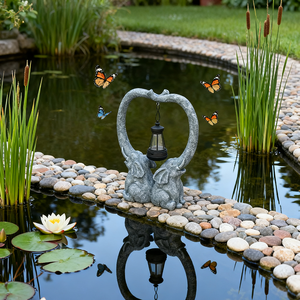 Scultura in Resina a Forma di Cuore con Tromba di <span class=keywords><strong>Elefante</strong></span>, Alimentata a Energia Solare, Elefanti Gemelli Grigi con Lanterna, Decorazione <span class=keywords><strong>da</strong></span> <span class=keywords><strong>Giardino</strong></span> in Stile Nordico per Matrimoni - Product Image 3