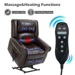 DOSER Transitional Home Power Lift Relaxsessel für Senioren, flach liegend, stufenlos verstellbar, mit Wärme- und Massagefunktion, Holz-Leder-Polsterung - Product Image 6