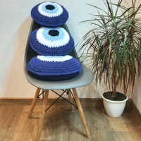 Oreiller rond mauvais œil en peluche mauvais œil Crochet oreiller décoratif bleu mauvais œil coussin en peluche jeter oreiller bonne chance cadeau