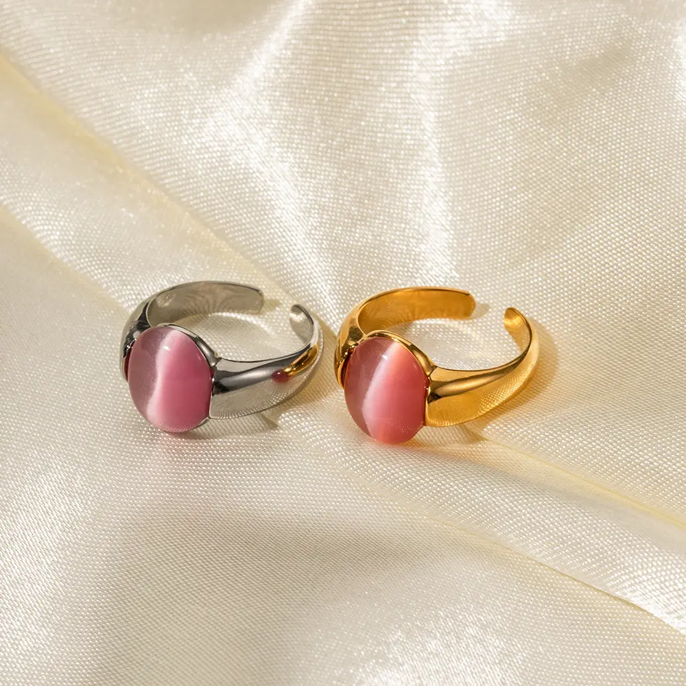 Trend 18 Karat Gold Edelstahl eingelegt rosa Katzenauge Ring fortschritt liches Design Anti-Fading Schmuck Großhandel