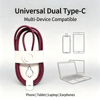 Kabel Data Sinkronisasi Pengisian Cepat USB C ke USB C PD Berbahan Nilon Kepang Warna Merah Ceri Grosir untuk iPhone 15 16 17 18 Tablet iPad