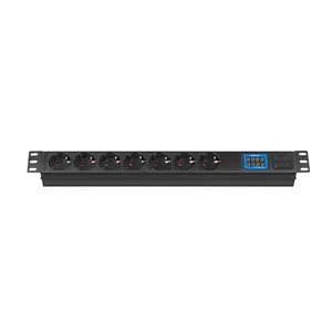 Wholesale 19" 1U Power Distribution Unit 7 ways Schuko Outlets PDU with V/A meter Power Distributor for data center