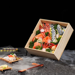 Caja de Sushi Cuadrada Desechable Ecológica de Madera Maciza Estilo Japonés, Tapa Transparente Acrílica Antivaho, Logotipo Personalizado - Product Image 2