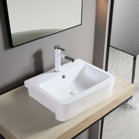 Lavabo sanitaire en céramique de salle de bain design moderne semi-encastré avec support de robinet monotrou, y compris trou de robinet