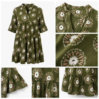 Robe Courte Décontractée d'Été pour Femme, Col en V, Manches Volantées 3/4, Ourlet à Volants Superposés, Imprimé Tribal Circulaire Vintage, Coupe Ample